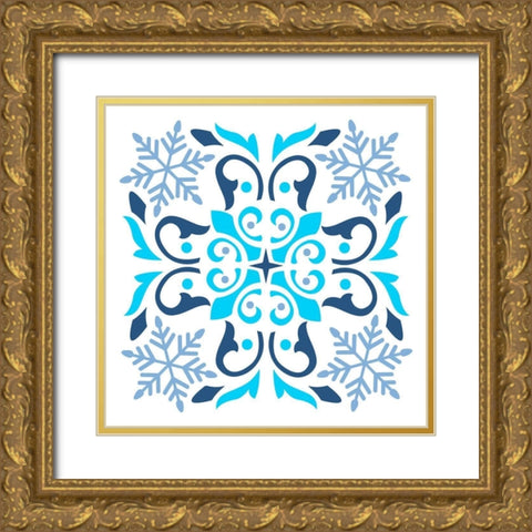 Snowflakes Gold Ornate Wood Framed Art Print with Double Matting by Robinson, Tamara