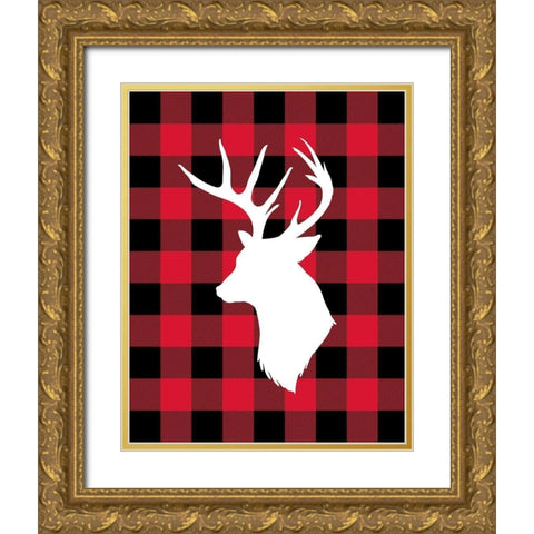 Deer Lumberjack Gold Ornate Wood Framed Art Print with Double Matting by Robinson, Tamara