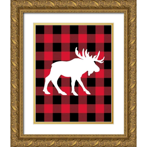 Moose Lumberjack Gold Ornate Wood Framed Art Print with Double Matting by Robinson, Tamara