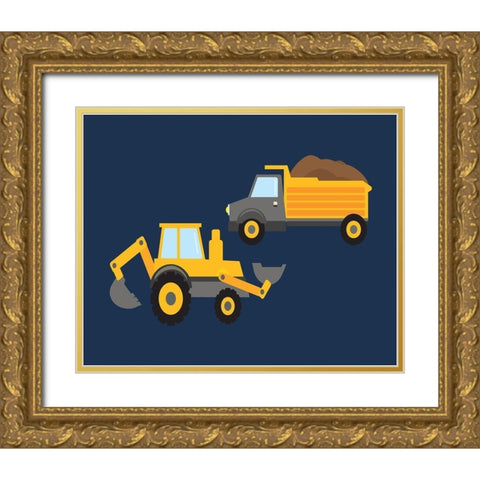 Construction Wash Brush Trucks Gold Ornate Wood Framed Art Print with Double Matting by Robinson, Tamara