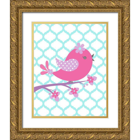 Bird Floral Branch I Gold Ornate Wood Framed Art Print with Double Matting by Robinson, Tamara