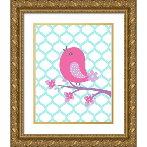 Bird Floral Branch II Gold Ornate Wood Framed Art Print with Double Matting by Robinson, Tamara