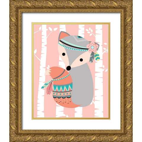 Tribal Fox Girl I Gold Ornate Wood Framed Art Print with Double Matting by Robinson, Tamara
