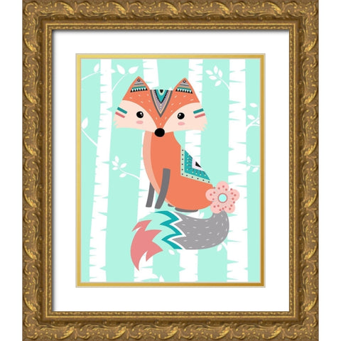 Tribal Fox Girl II Gold Ornate Wood Framed Art Print with Double Matting by Robinson, Tamara