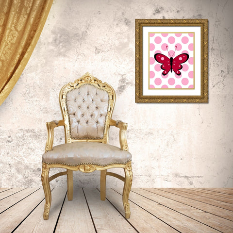 Butterfly Polka Dots Gold Ornate Wood Framed Art Print with Double Matting by Robinson, Tamara