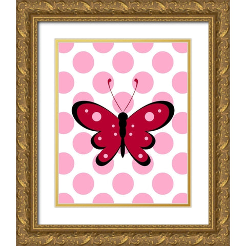 Butterfly Polka Dots Gold Ornate Wood Framed Art Print with Double Matting by Robinson, Tamara