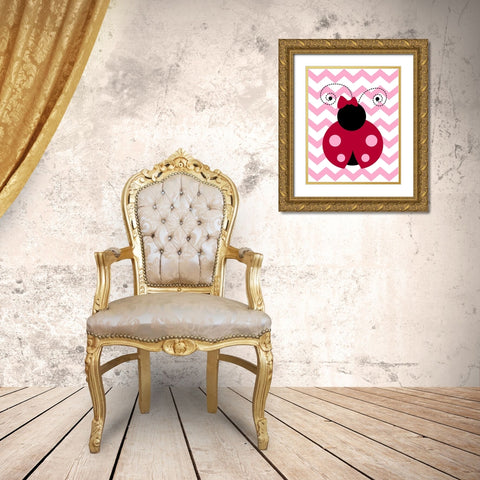 Ladybug Chevron Gold Ornate Wood Framed Art Print with Double Matting by Robinson, Tamara