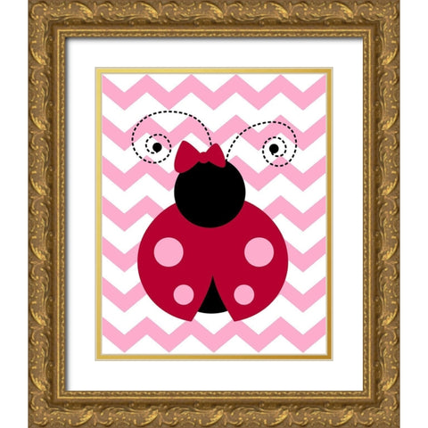 Ladybug Chevron Gold Ornate Wood Framed Art Print with Double Matting by Robinson, Tamara