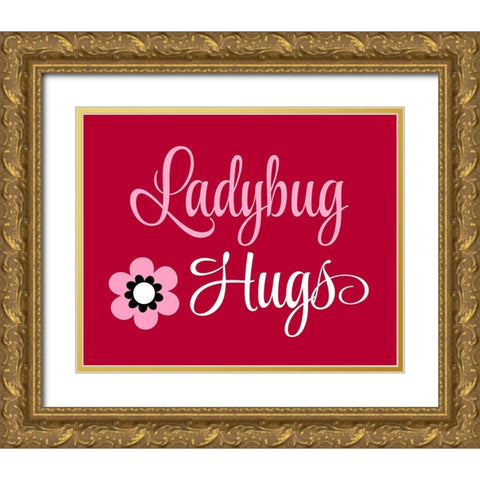 Ladybug Hugs Gold Ornate Wood Framed Art Print with Double Matting by Robinson, Tamara