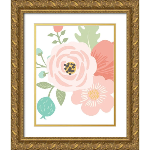 Pastel Floral Bouquet I Gold Ornate Wood Framed Art Print with Double Matting by Robinson, Tamara