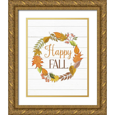 Happy Fall Gold Ornate Wood Framed Art Print with Double Matting by Robinson, Tamara