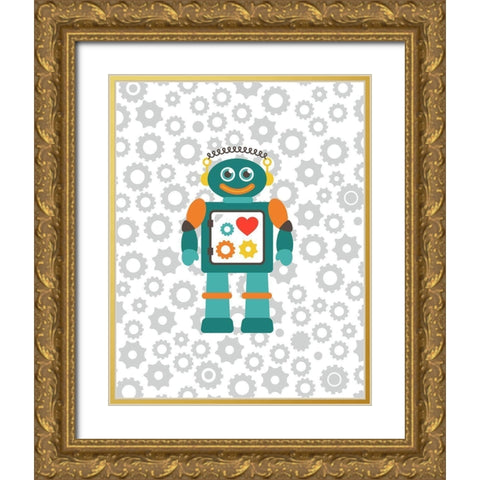 Robot V Gold Ornate Wood Framed Art Print with Double Matting by Robinson, Tamara