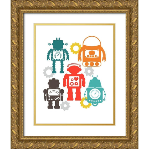 Robot Combo Gold Ornate Wood Framed Art Print with Double Matting by Robinson, Tamara