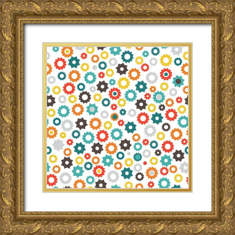 Robot Gear Pattern Gold Ornate Wood Framed Art Print with Double Matting by Robinson, Tamara