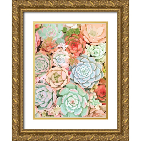 Succulent Gold Ornate Wood Framed Art Print with Double Matting by Robinson, Tamara
