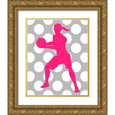 Basketball Girl Gold Ornate Wood Framed Art Print with Double Matting by Robinson, Tamara