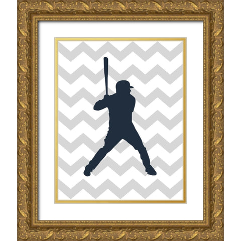 Baseball Chevron Gold Ornate Wood Framed Art Print with Double Matting by Robinson, Tamara