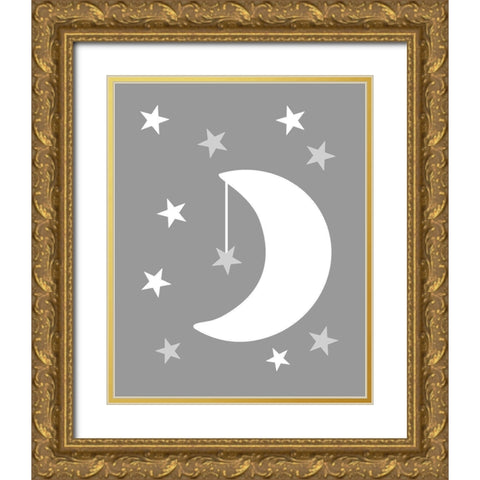 Moon Stars Gold Ornate Wood Framed Art Print with Double Matting by Robinson, Tamara