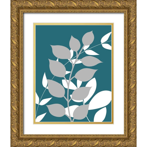 Teal Foliage I Gold Ornate Wood Framed Art Print with Double Matting by Robinson, Tamara