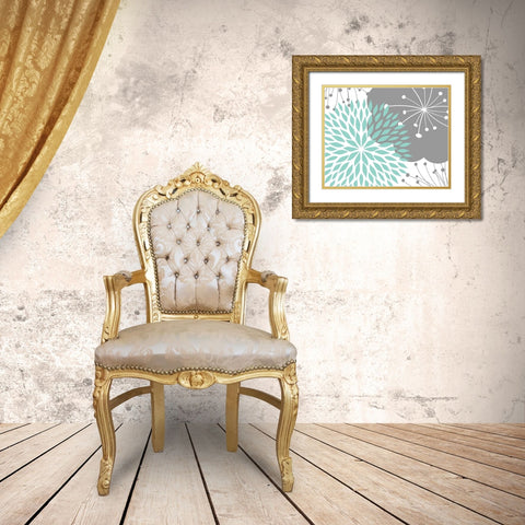 Teal Foliage Floral Gold Ornate Wood Framed Art Print with Double Matting by Robinson, Tamara