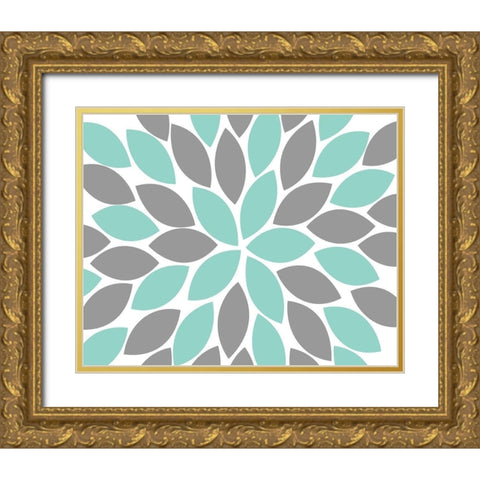 Teal Foliage Floral II Gold Ornate Wood Framed Art Print with Double Matting by Robinson, Tamara