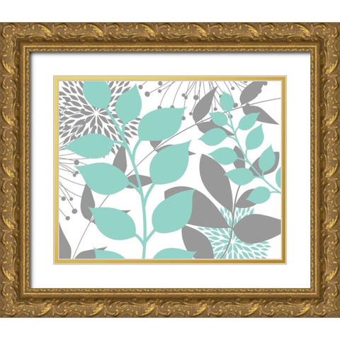 Teal Foliage Floral III Gold Ornate Wood Framed Art Print with Double Matting by Robinson, Tamara