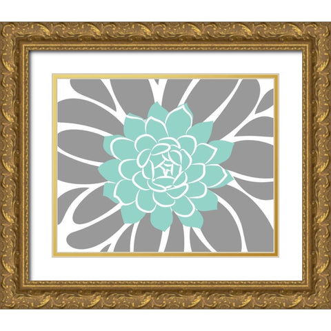 Teal Foliage Floral IV Gold Ornate Wood Framed Art Print with Double Matting by Robinson, Tamara