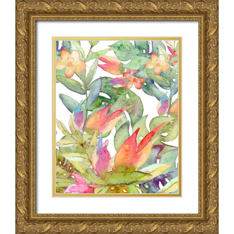Tropical Watercolor Gold Ornate Wood Framed Art Print with Double Matting by Robinson, Tamara