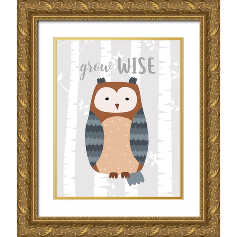 Grow Wise Owl Gold Ornate Wood Framed Art Print with Double Matting by Robinson, Tamara