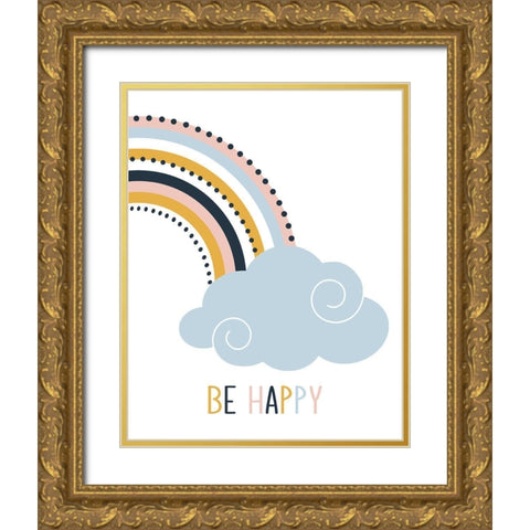 Be Happy Gold Ornate Wood Framed Art Print with Double Matting by Robinson, Tamara