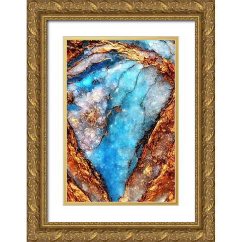 Aqua Pegmatite Gold Ornate Wood Framed Art Print with Double Matting by Dundon, Denise