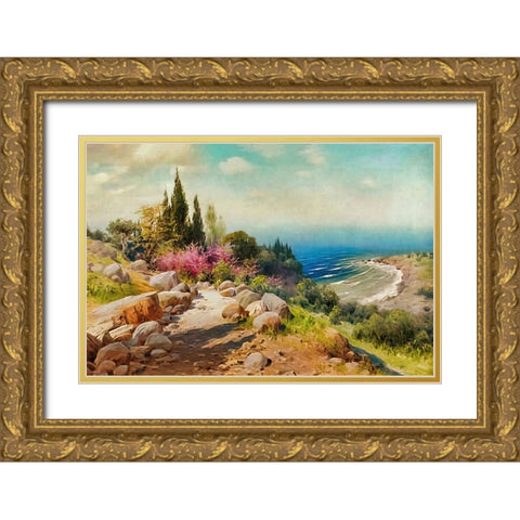 Walk to the Seashore Gold Ornate Wood Framed Art Print with Double Matting by Dundon, Denise