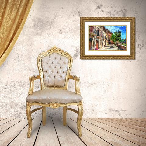 Village Street Gold Ornate Wood Framed Art Print with Double Matting by Dundon, Denise