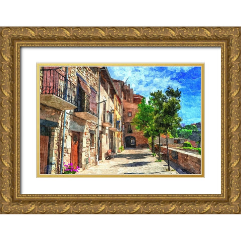 Village Street Gold Ornate Wood Framed Art Print with Double Matting by Dundon, Denise