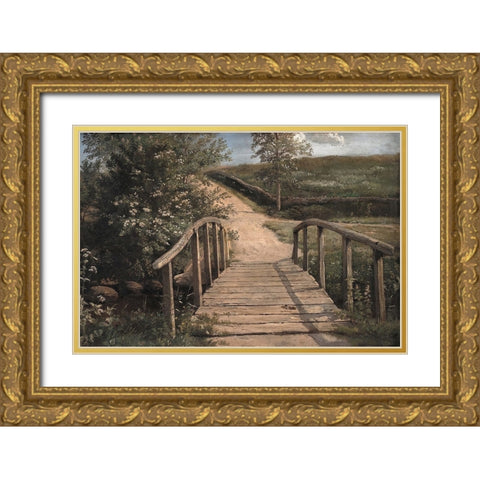 Wooden Bridge Gold Ornate Wood Framed Art Print with Double Matting by Dundon, Denise