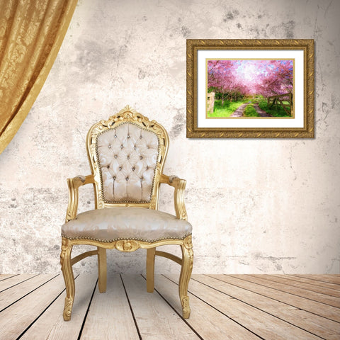 Cherry Blossom Lane Gold Ornate Wood Framed Art Print with Double Matting by Dundon, Denise