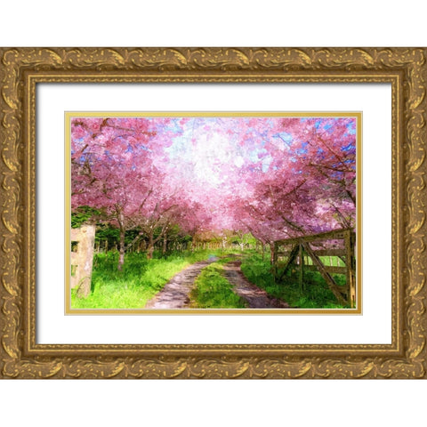 Cherry Blossom Lane Gold Ornate Wood Framed Art Print with Double Matting by Dundon, Denise