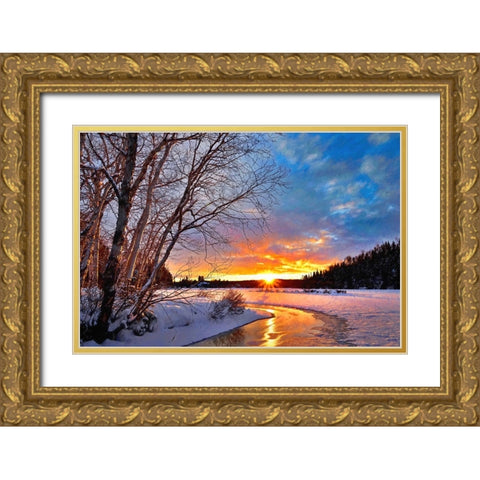 Winter Twilight Gold Ornate Wood Framed Art Print with Double Matting by Dundon, Denise