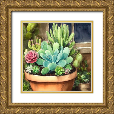 Cacti and Succulents II Gold Ornate Wood Framed Art Print with Double Matting by Dundon, Denise