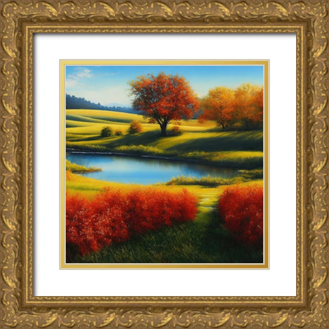 Ablaze with Colors Gold Ornate Wood Framed Art Print with Double Matting by Dundon, Denise