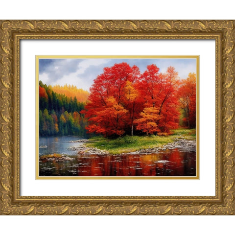 Fall Finery Gold Ornate Wood Framed Art Print with Double Matting by Dundon, Denise