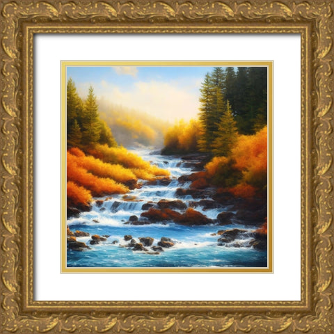 Riverside in Autumn Gold Ornate Wood Framed Art Print with Double Matting by Dundon, Denise