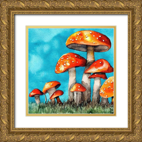 Orange Mushrooms Gold Ornate Wood Framed Art Print with Double Matting by Dundon, Denise