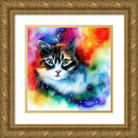 Galaxy Cat II Gold Ornate Wood Framed Art Print with Double Matting by Dundon, Denise