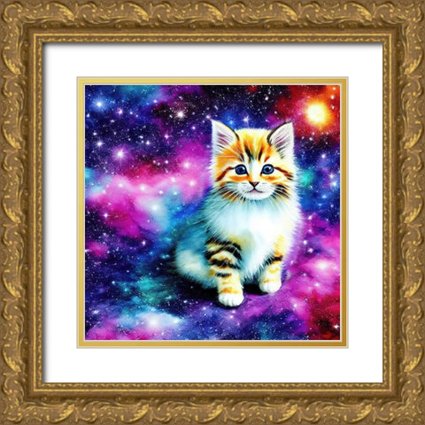 Galaxy Kitten Gold Ornate Wood Framed Art Print with Double Matting by Dundon, Denise