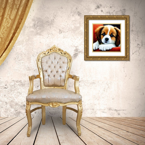 Puppy Gold Ornate Wood Framed Art Print with Double Matting by Dundon, Denise