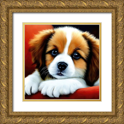 Puppy Gold Ornate Wood Framed Art Print with Double Matting by Dundon, Denise