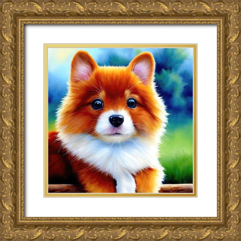 Puppy II Gold Ornate Wood Framed Art Print with Double Matting by Dundon, Denise