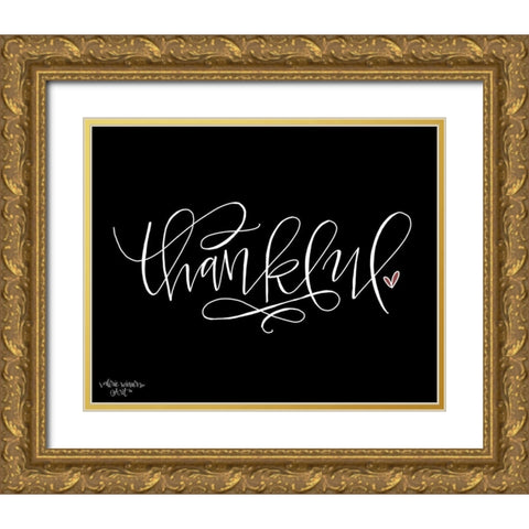 Thankful Black Gold Ornate Wood Framed Art Print with Double Matting by Wieners, Valerie