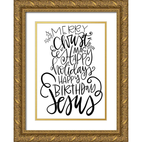 Merry Christmas Gold Ornate Wood Framed Art Print with Double Matting by Wieners, Valerie
